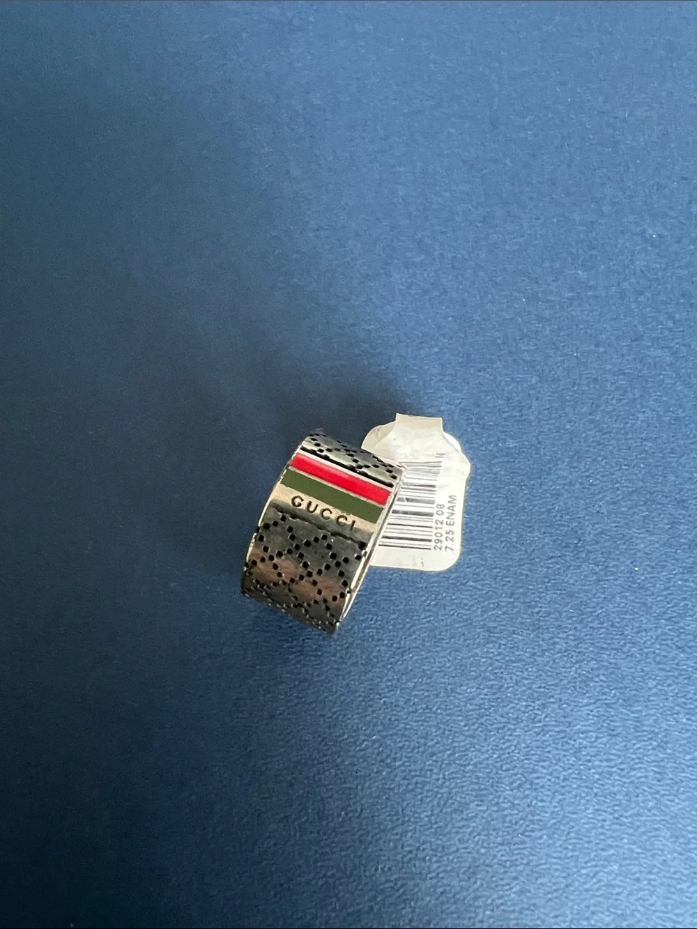 Gucci Black Perforated Ring with Red and Green Stripe